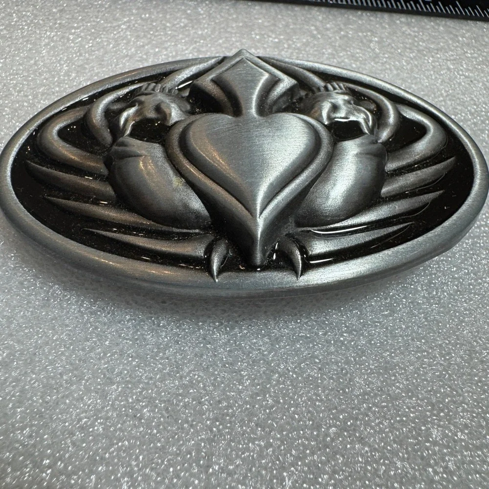 Oval‎ Skull Spade Belt Buckle Pewter Tone Men Women Biker Motorcycle